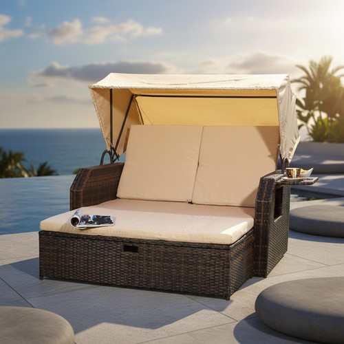 Liegebett polyrattan braun - liegebett,