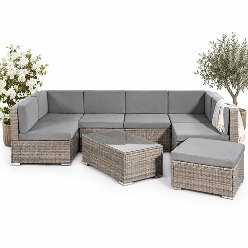 Sitzgarnitur grau polyrattan - grau,