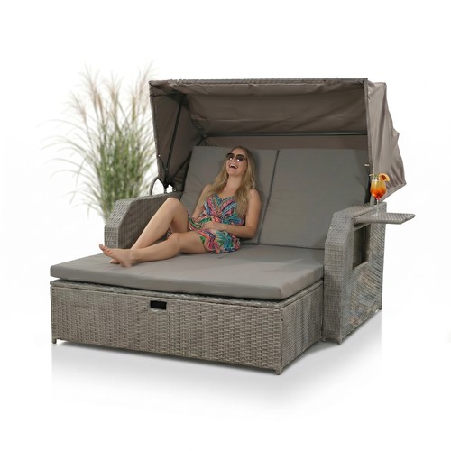 Rattan sonnenbett grau dach - rattan,