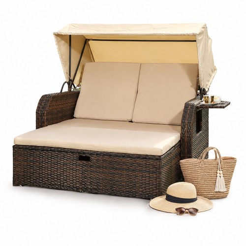 Liegebett polyrattan braun - polyrattan,